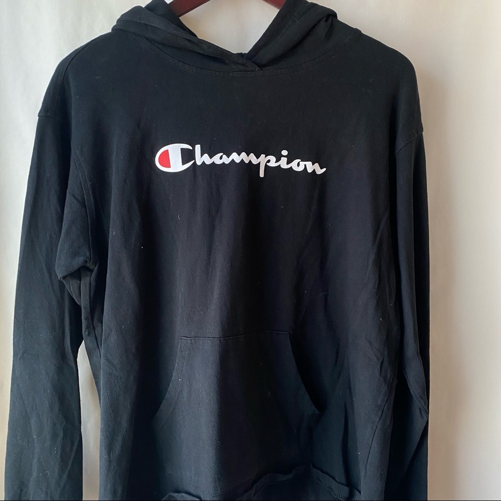 Mens Champion hoodie shirt size medium black graphic logo